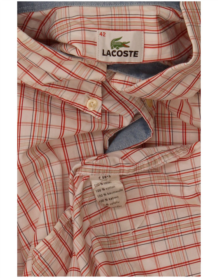 Lacoste Mens Shirt Size 42 Large Off White Check Cotton