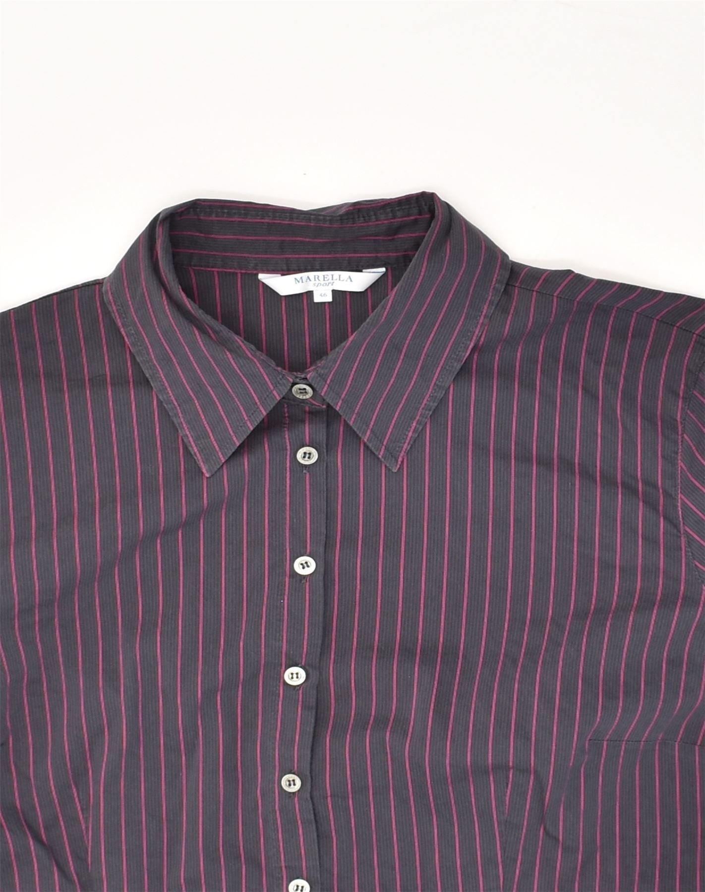 MARELLA Womens Shirt IT 46 Large Purple Pinstripe Cotton, Vintage &  Second-Hand Clothing Online