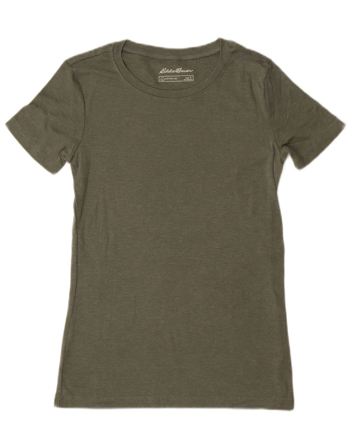 EDDIE BAUER Womens T-Shirt Top UK 10 Small Khaki Cotton