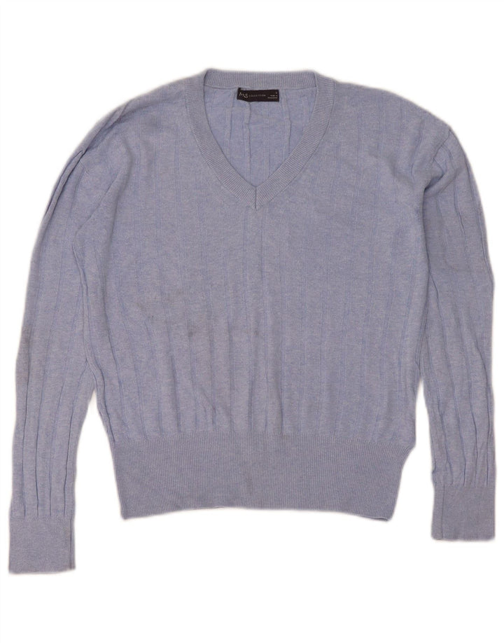 Marks & Spencer Womens V-Neck Jumper Sweater UK 10 Small Blue