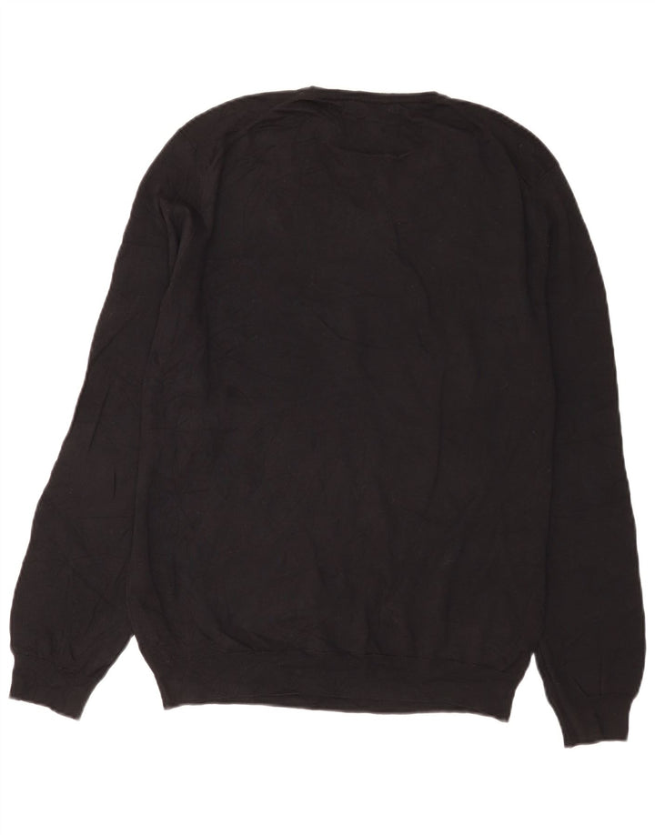 Massimo Dutti Mens V-Neck Jumper Sweater Medium Black Cotton