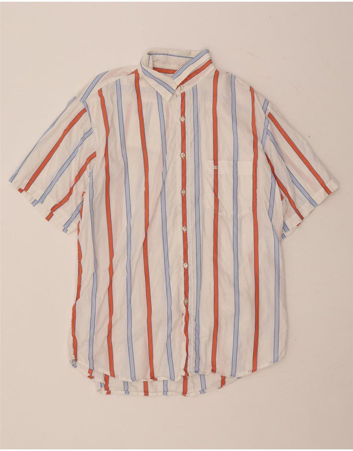 ENRICO COVERI Mens Short Sleeve Shirt Size 42 Large White Striped