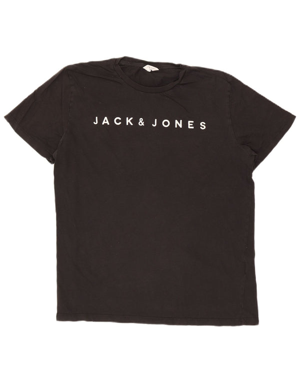 Jack & Jones Mens Graphic T-Shirt Top XL Black Cotton