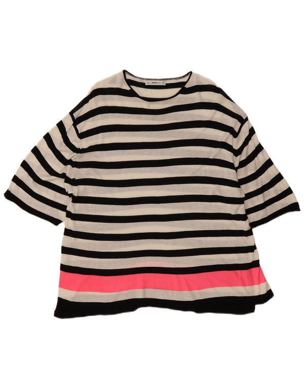 Zara Womens Longline Oversized Blouse Top UK 10 Small White Striped