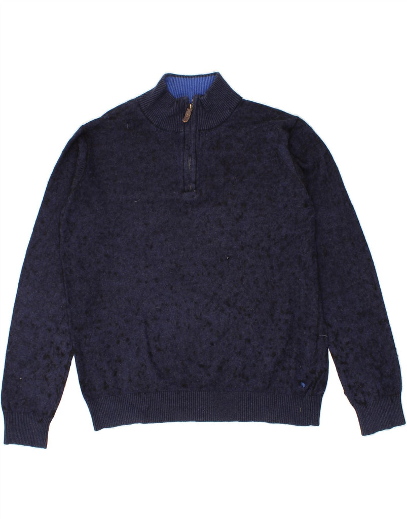JOULES Womens Zip Neck Jumper Sweater UK 16 Large Navy Blue Flecked Cotton Vintage Joules and Second-Hand Joules from Messina Hembry 