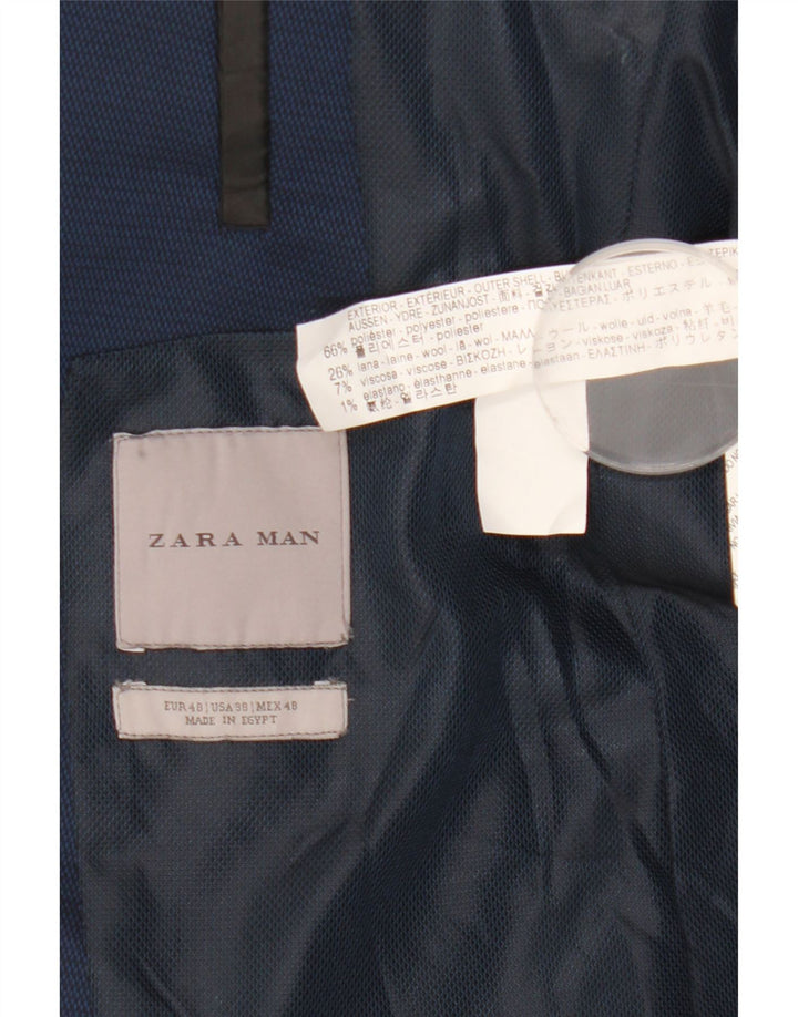 Zara Mens 2 Button Blazer Jacket EU 48 Medium Navy Blue Polyester