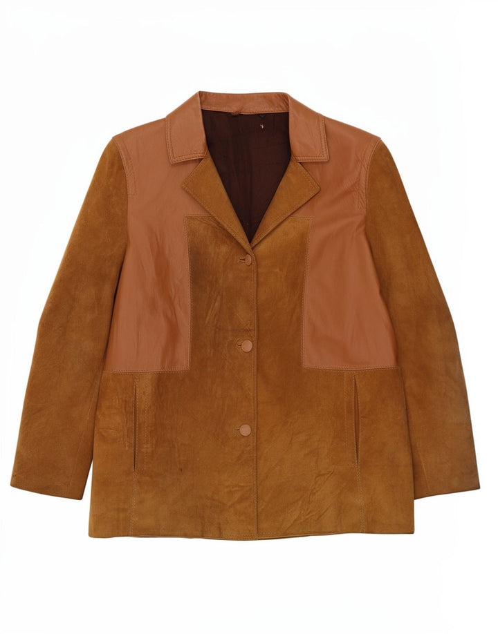 Vintage Womens Suede Jacket UK 12 Medium Brown Colourblock