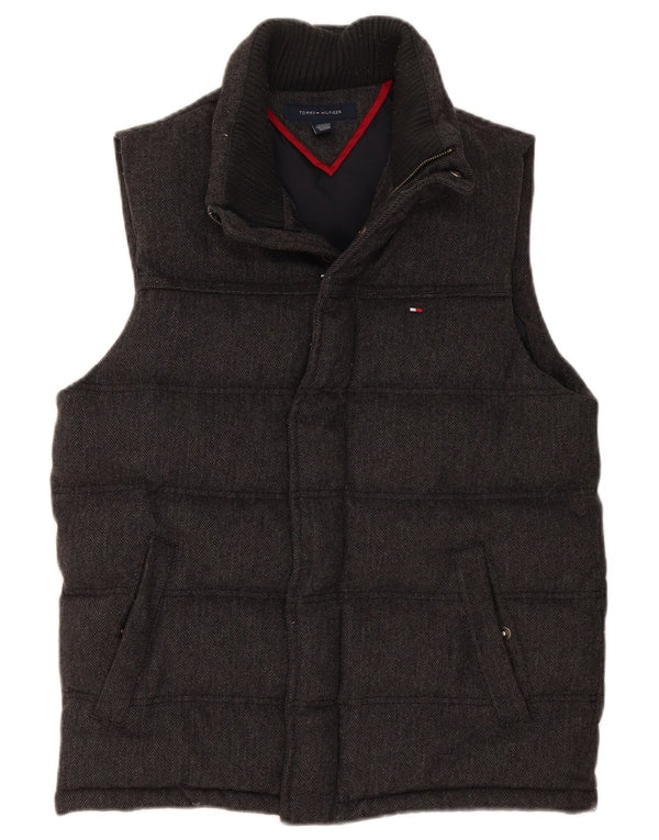 Tommy Hilfiger Mens Padded Gilet UK 34 XS Grey Herringbone Wool