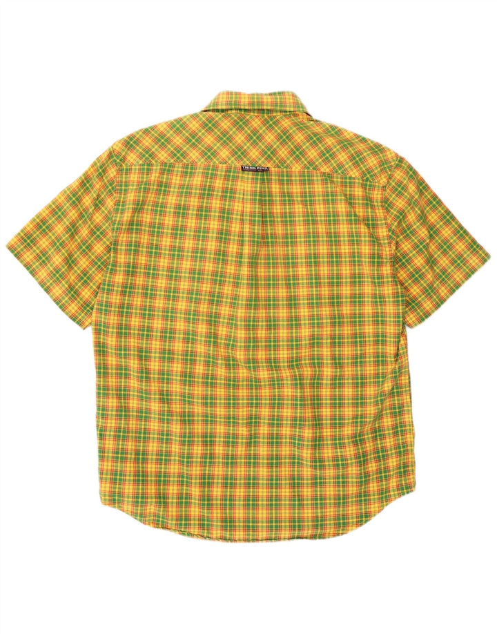 Think Pink Mens Short Sleeve Shirt Small Yellow Check Cotton