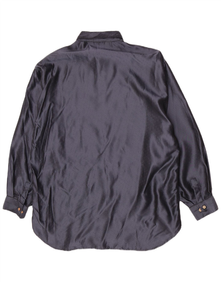 Equivoco Mens Shirt Size 15 3/4 Medium Navy Blue Spotted Acetate