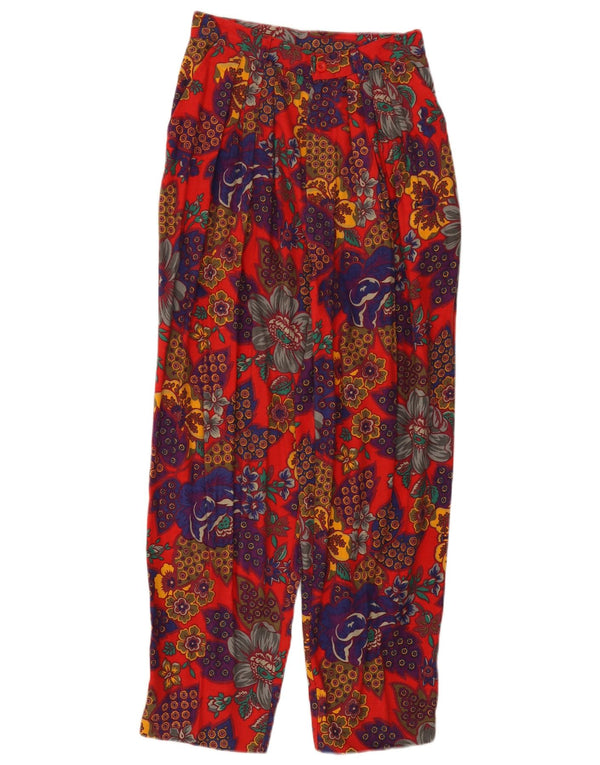 Benetton Womens High Waist Cropped Trousers IT 42 Medium W26 L26 Red Floral