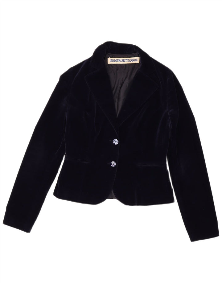 Vintage Womens Velvet 2 Button Blazer Jacket IT 42 Medium Navy Blue Cotton