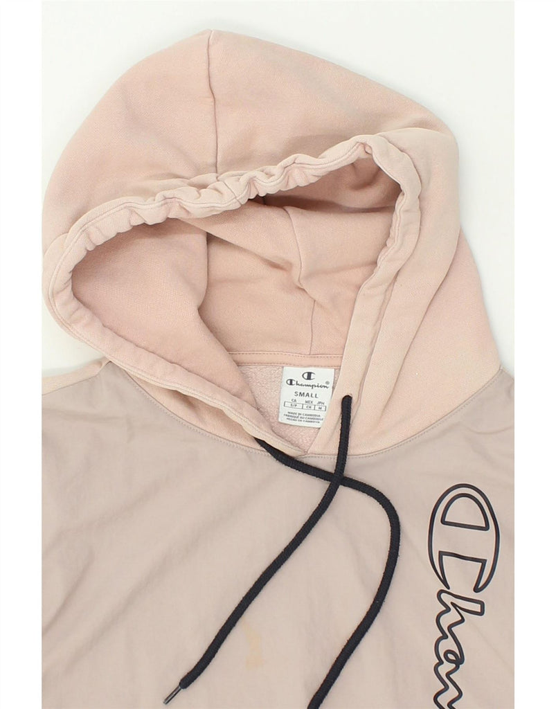 CHAMPION Womens Graphic Crop Hoodie Jumper UK 8 Small Pink Colourblock Vintage Champion and Second-Hand Champion from Messina Hembry 