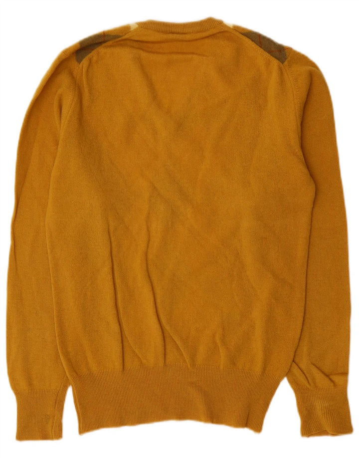 Cutty Sark Mens V-Neck Jumper Sweater Small Yellow Argyle/Diamond Wool