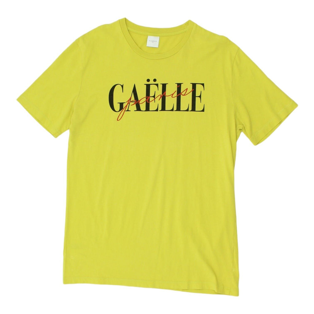 Gaëlle Paris Mens Yellow Spellout Crew Neck Tshirt | Designer Top VTG | Vintage Messina Hembry | Thrift | Second-Hand Messina Hembry | Used Clothing | Messina Hembry 