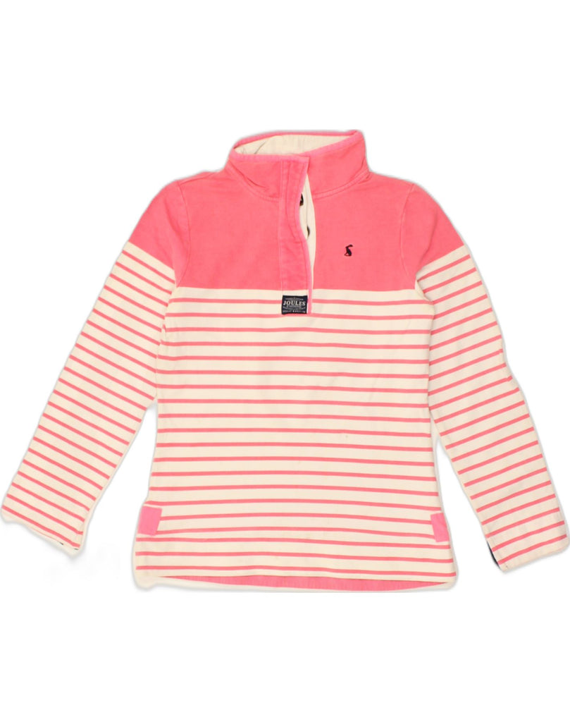 JOULES Womens Button Neck Sweatshirt Jumper UK 10 Small Pink Striped | Vintage Joules | Thrift | Second-Hand Joules | Used Clothing | Messina Hembry 