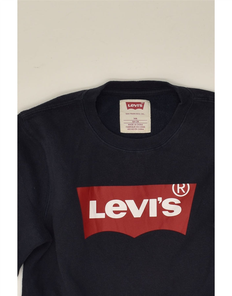 LEVI'S Boys Graphic Sweatshirt Jumper 13-14 Years Navy Blue Cotton | Vintage Levi's | Thrift | Second-Hand Levi's | Used Clothing | Messina Hembry 