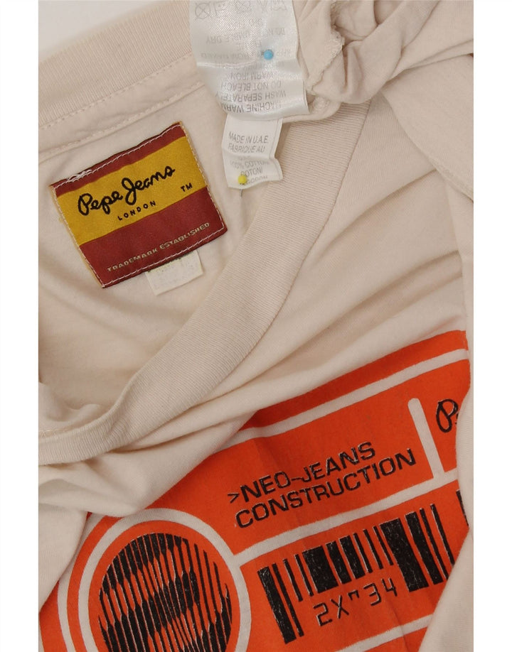 PEPE Jeans Mens Graphic T-Shirt Top Medium Off White Cotton