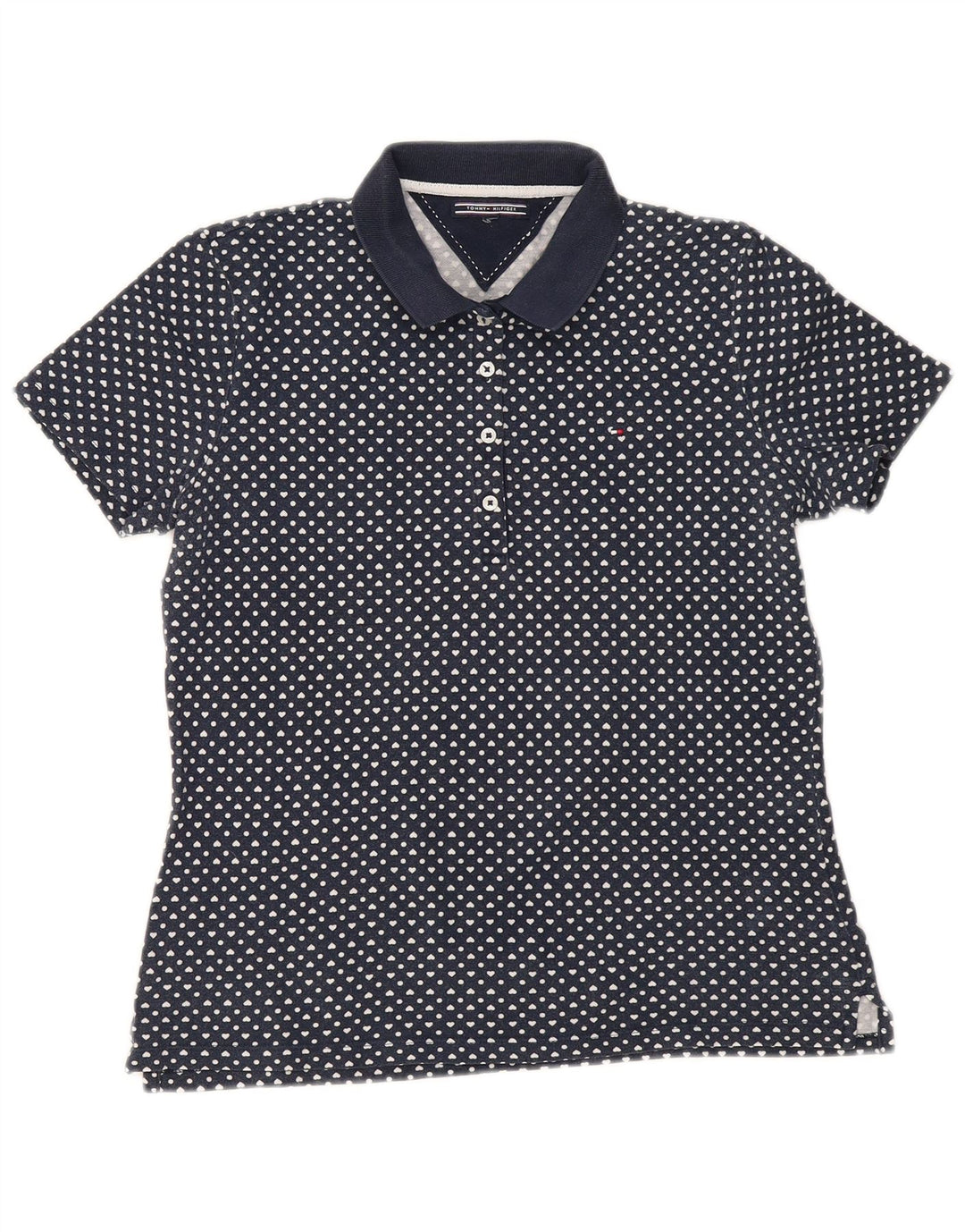 TOMMY HILFIGER Womens Polo Shirt UK 12 Medium Navy Blue Spotted