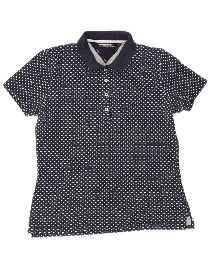 TOMMY HILFIGER Womens Polo Shirt UK 12 Medium Navy Blue Spotted