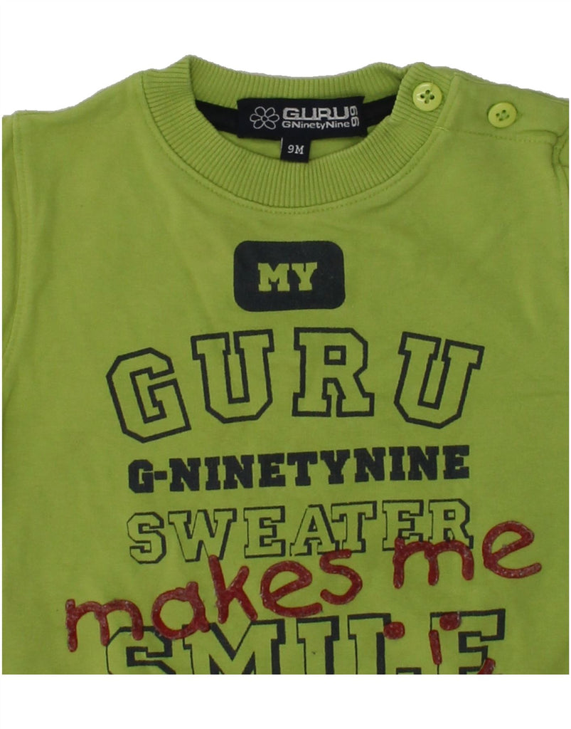 GURU Baby Boys Graphic Sweatshirt Jumper 6-9 Months Green Cotton | Vintage Guru | Thrift | Second-Hand Guru | Used Clothing | Messina Hembry 