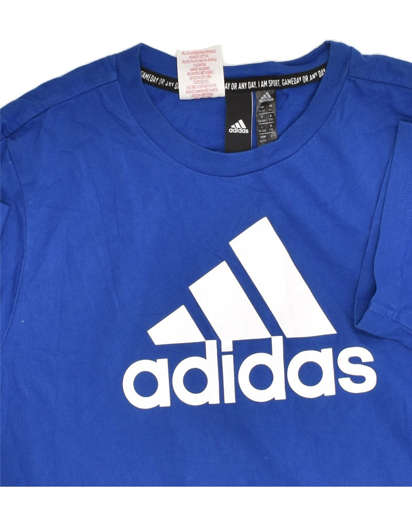 ADIDAS Boys Graphic T-Shirt Top 15-16 Years Blue Cotton | Vintage Adidas | Thrift | Second-Hand Adidas | Used Clothing | Messina Hembry 