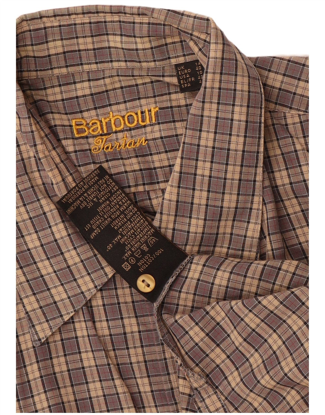 Barbour Womens Short Sleeve Shirt UK 14 Large Brown Check Cotton