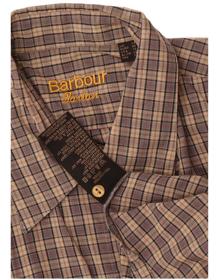 Barbour Womens Short Sleeve Shirt UK 14 Large Brown Check Cotton