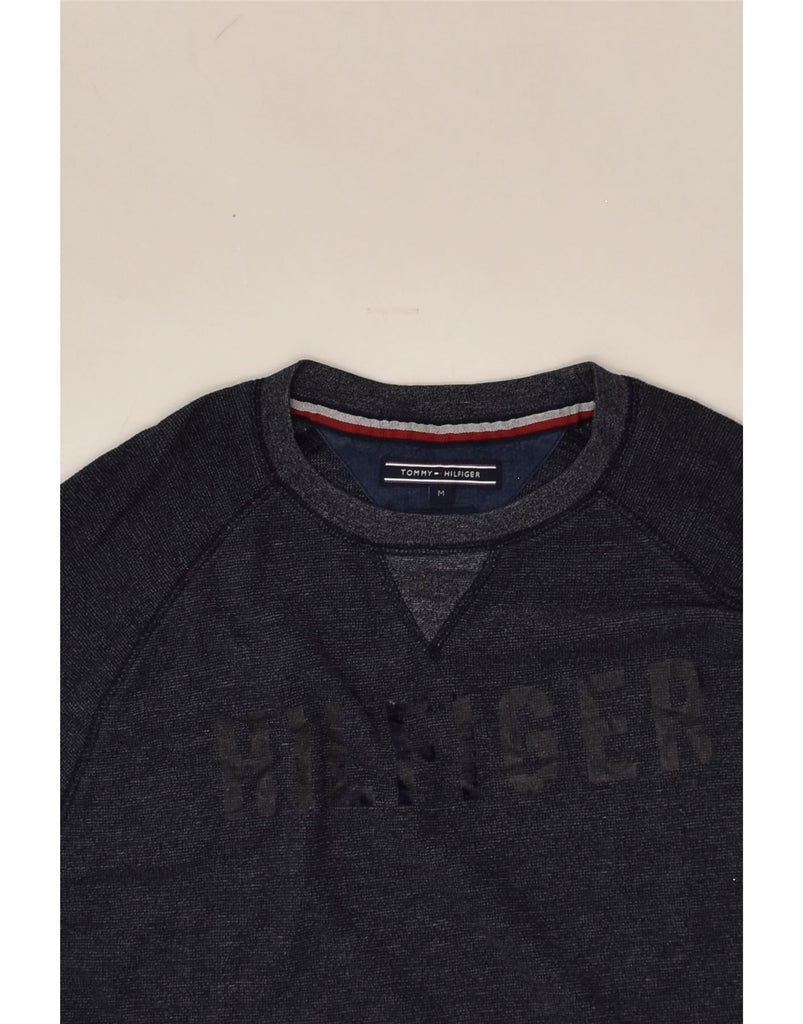 TOMMY HILFIGER Mens Graphic Sweatshirt Jumper Medium Navy Blue Cotton | Vintage Tommy Hilfiger | Thrift | Second-Hand Tommy Hilfiger | Used Clothing | Messina Hembry 