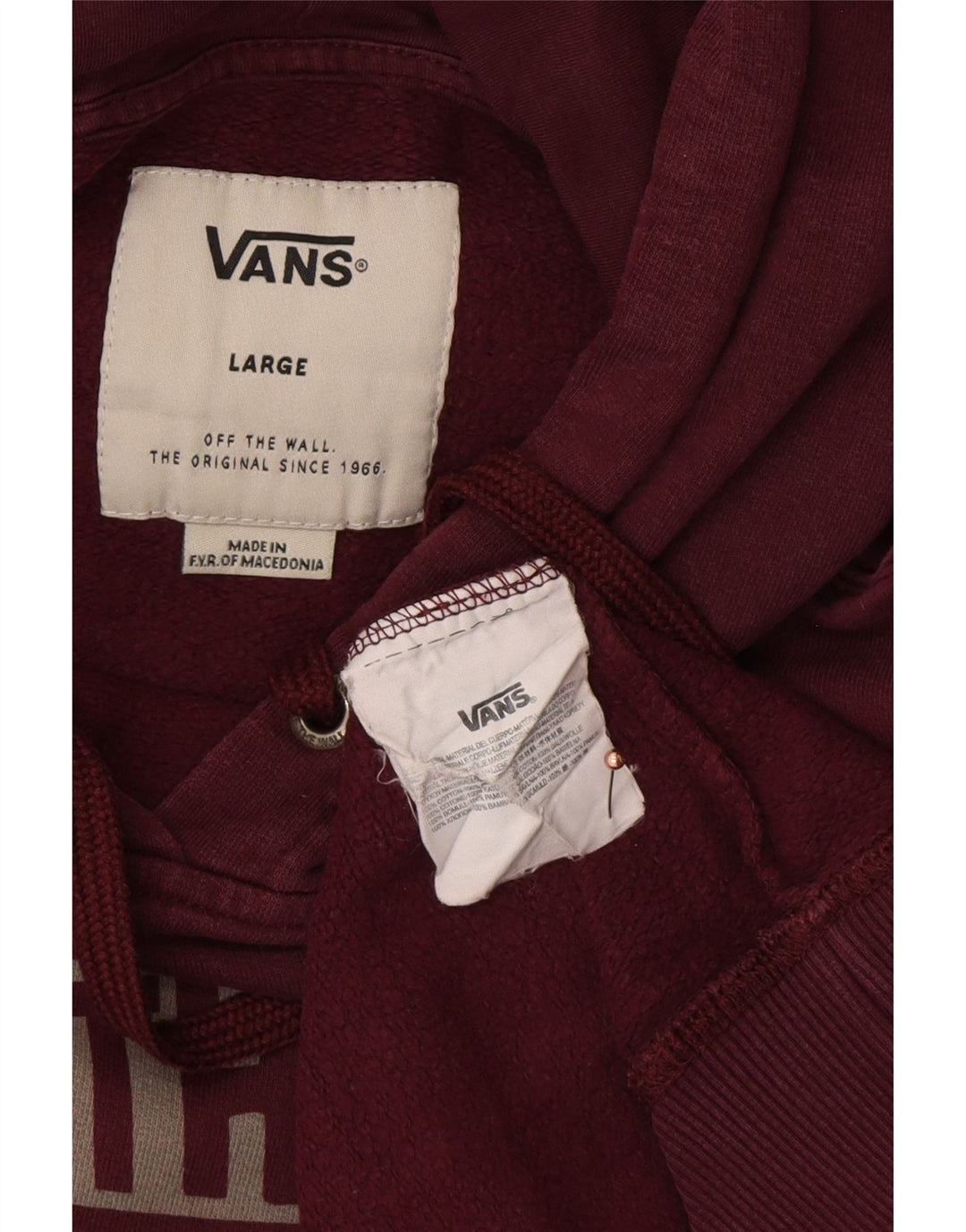 VANS Mens Graphic Hoodie Jumper Large Burgundy Cotton