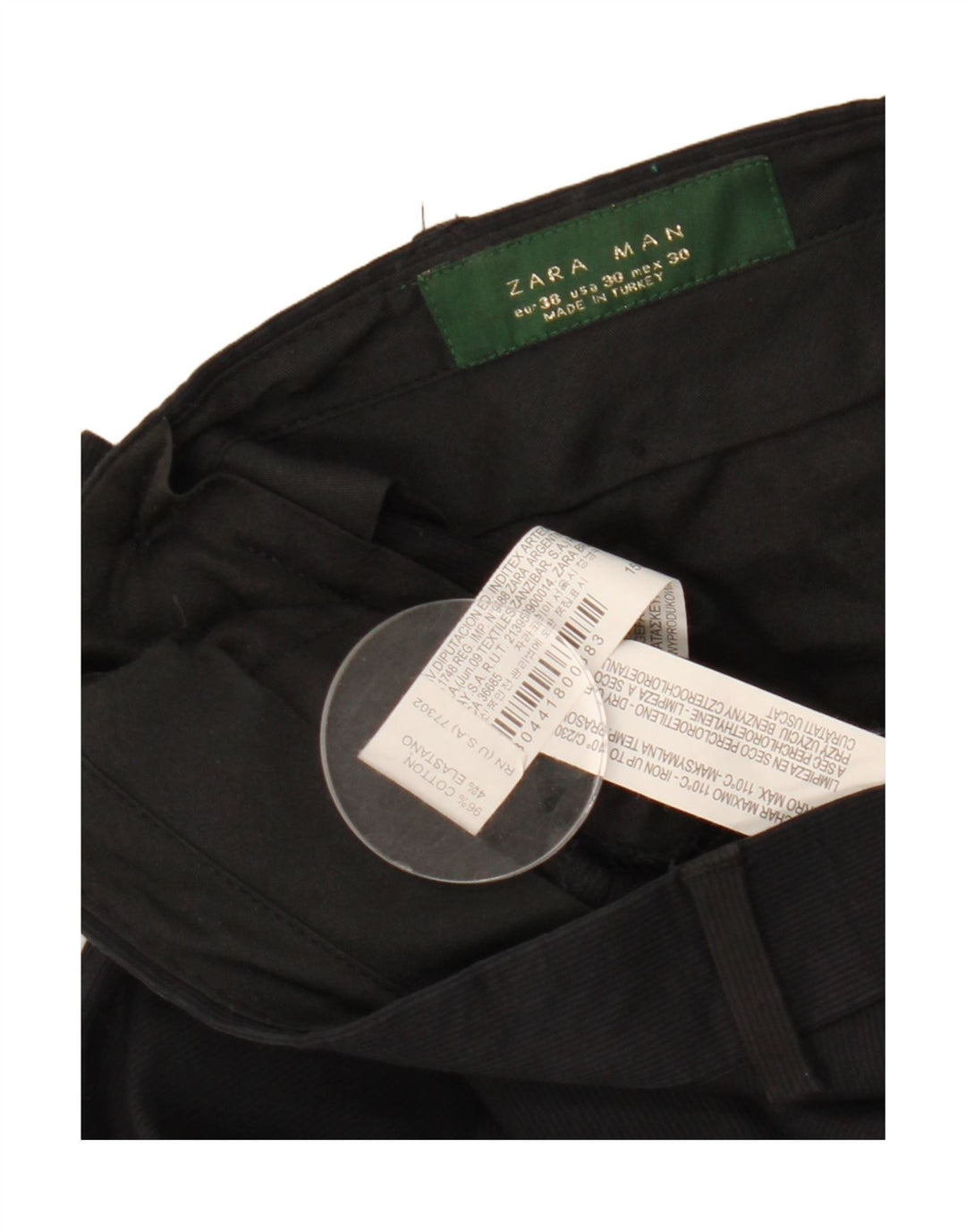 ZARA Mens Straight Chino Trousers EU 38 Small W30 L28 Black Cotton