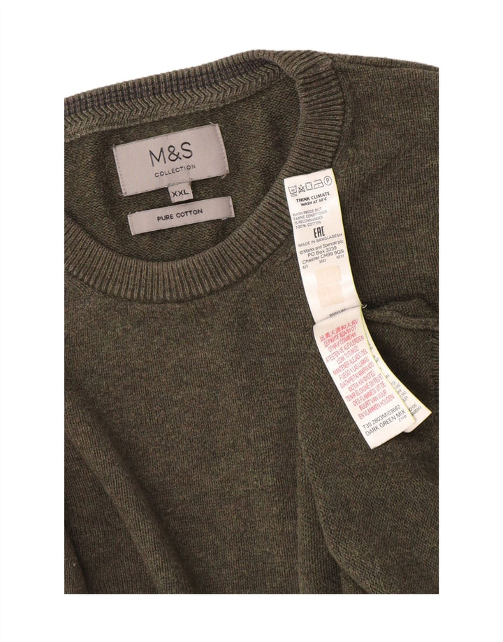 Marks & Spencer Mens Crew Neck Jumper Sweater 2XL Khaki Cotton