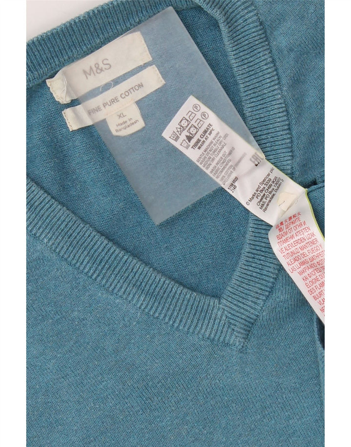 Marks & Spencer Mens V-Neck Jumper Sweater XL Blue Cotton