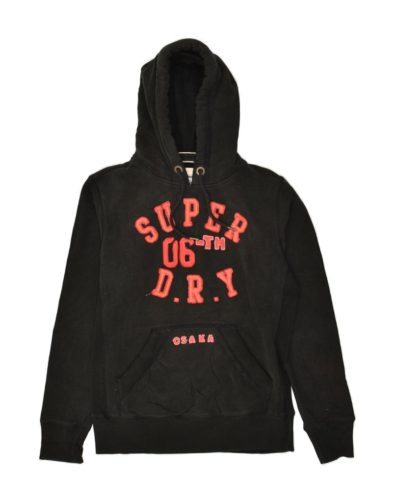 SUPERDRY Womens Graphic Hoodie Jumper UK 14 Medium Black Cotton | Vintage Superdry | Thrift | Second-Hand Superdry | Used Clothing | Messina Hembry 