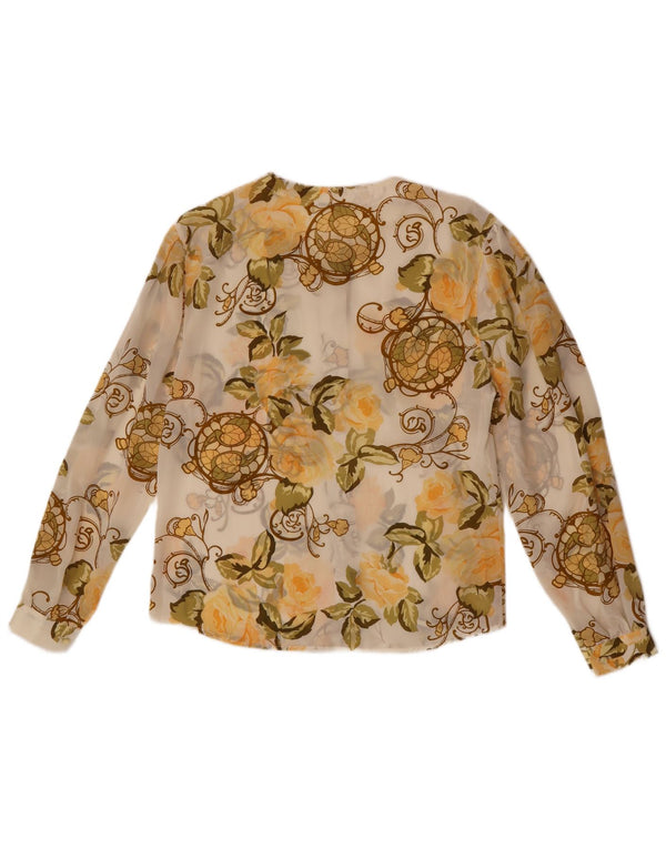 Vintage Womens See Through Shirt Blouse UK 14 Large Off White Floral