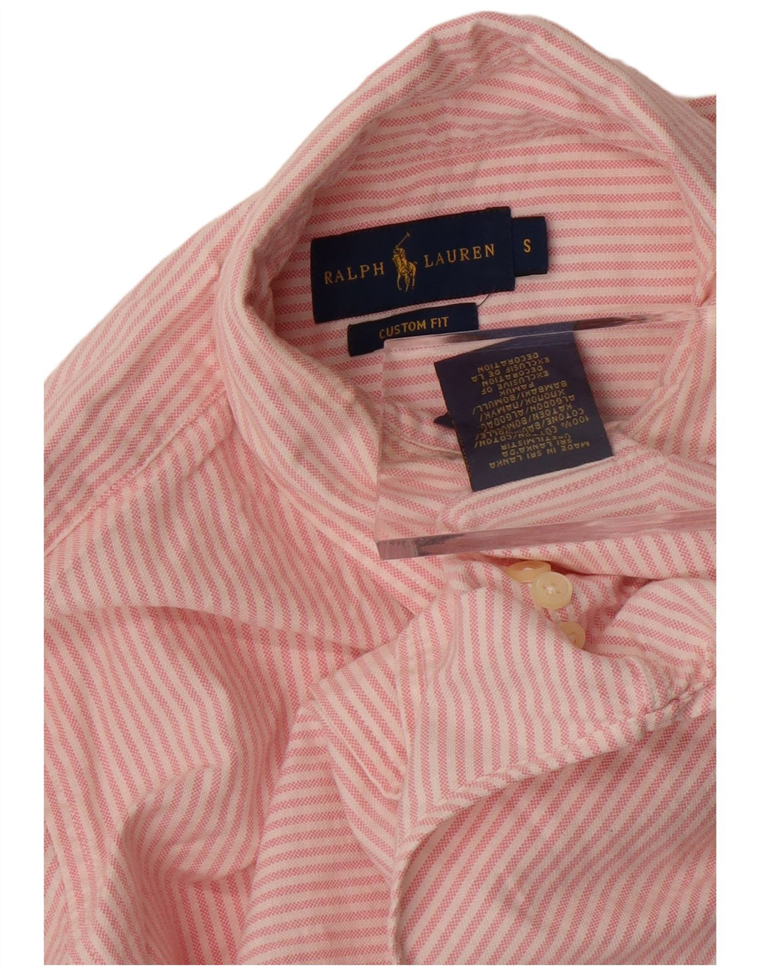 Ralph Lauren Mens Custom Fit Shirt Small Pink Striped Cotton