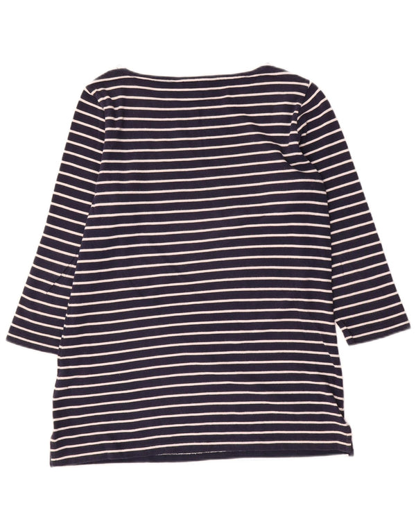 Crew Clothing Womens Top 3/4 Sleeve UK 12 Medium Navy Blue Striped Cotton