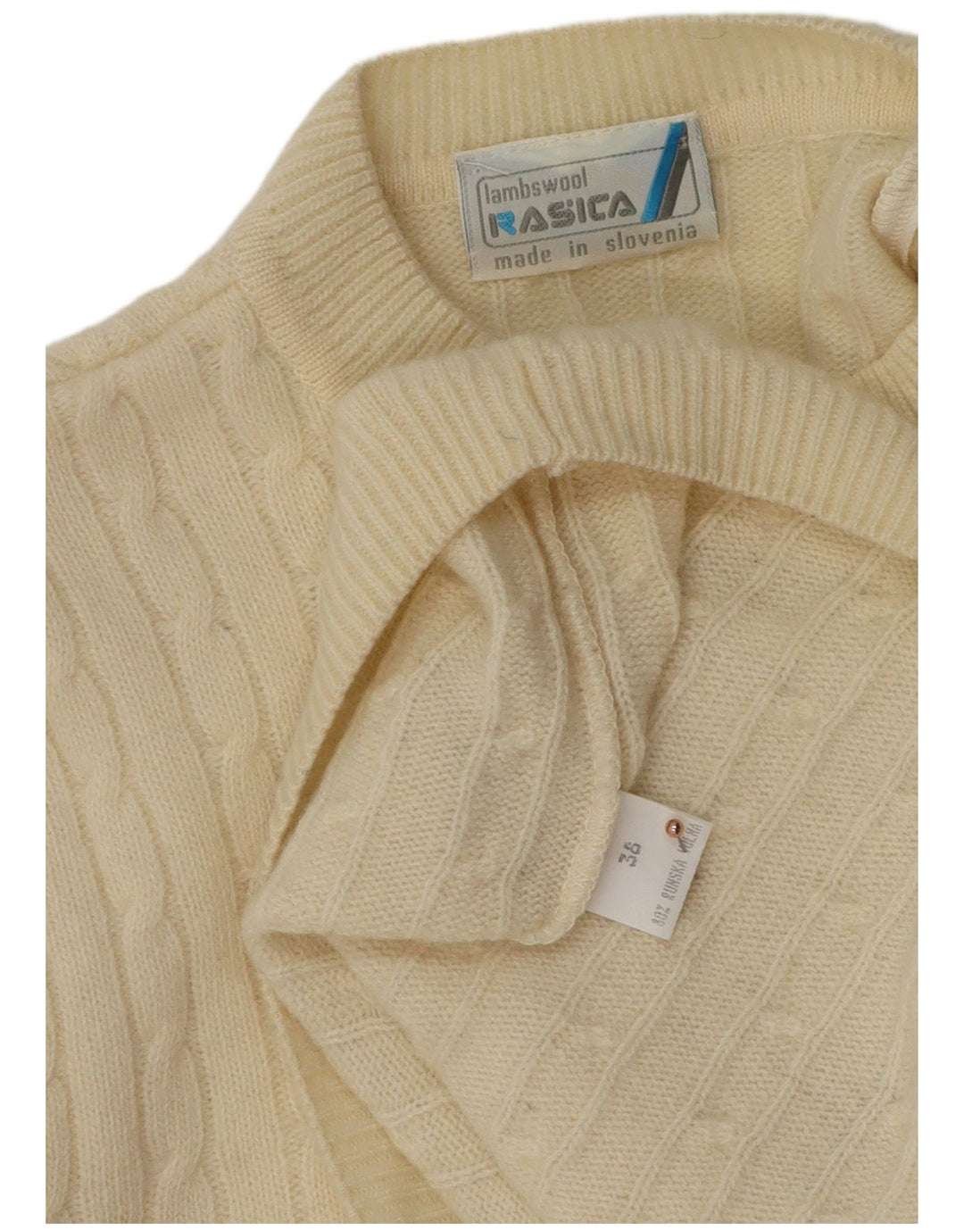 Rasica Womens Crew Neck Jumper Sweater EU 38 Medium Off White Lambswool