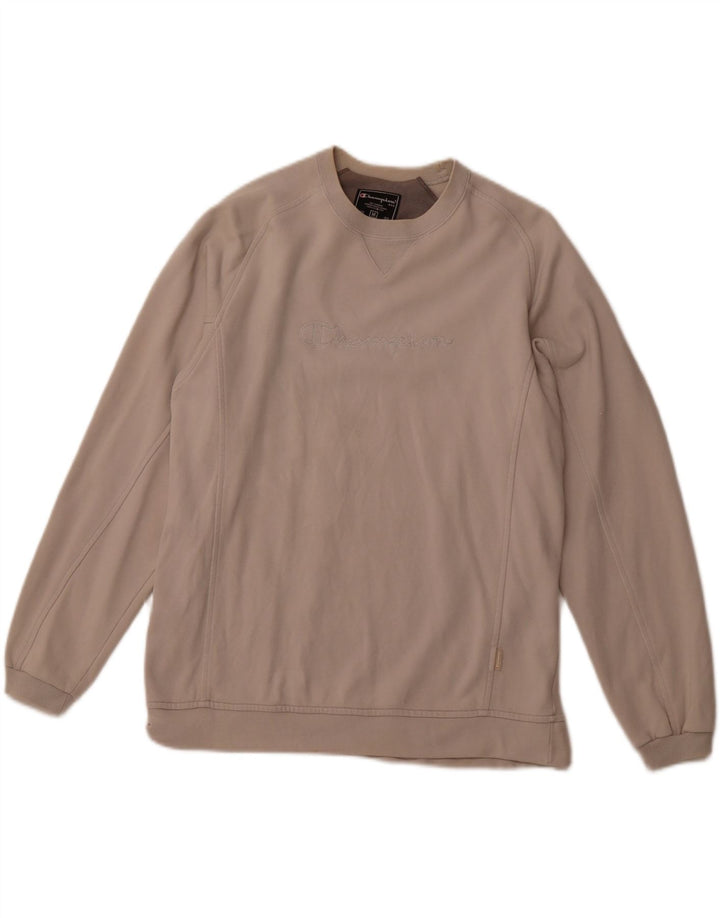 CHAMPION Mens Graphic Sweatshirt Jumper Medium Beige Cotton
