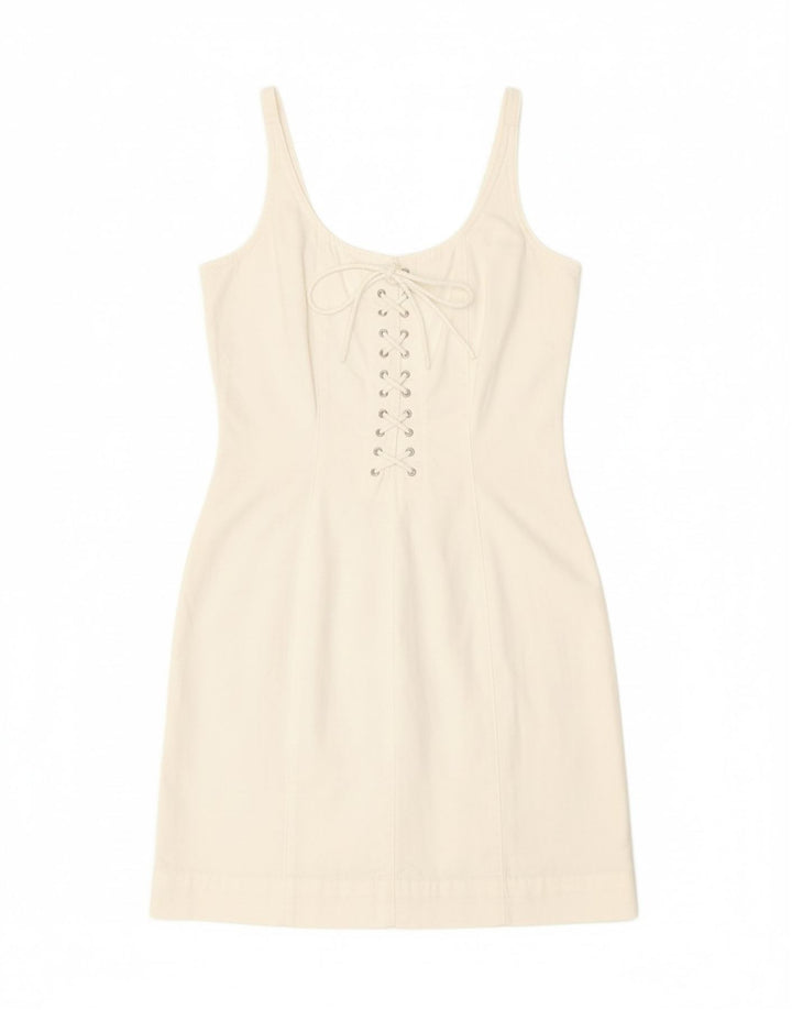VINTAGE Womens Slip Dress UK 12 Medium Off White Cotton Vintage Vintage and Second-Hand Vintage from Messina Hembry 