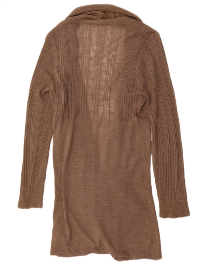 Marks & Spencer Womens Longline Open Cardigan Sweater UK 14 Medium Brown