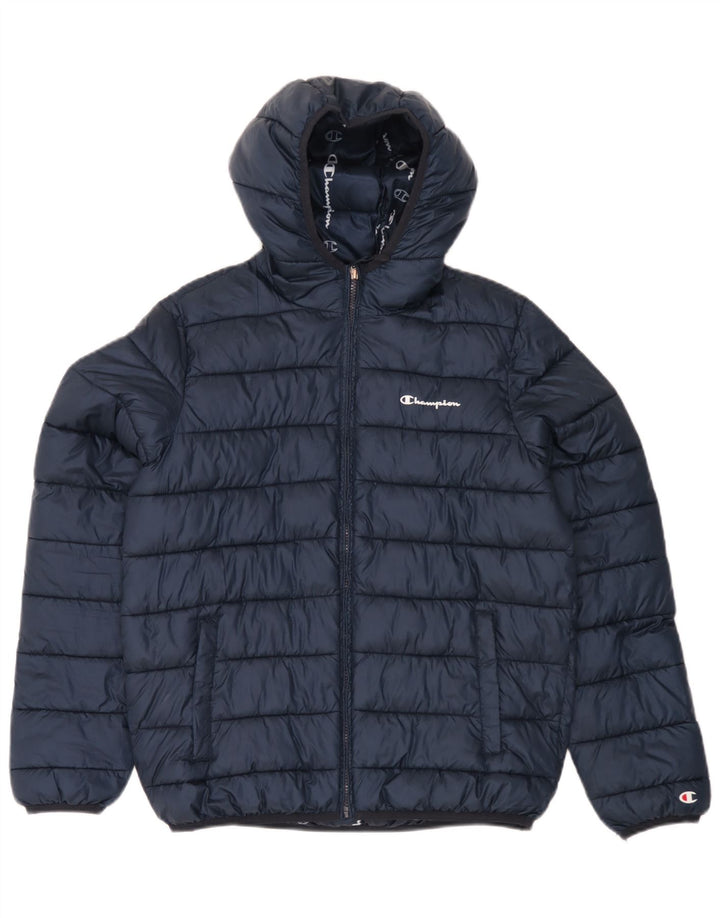 Champion Boys Hooded Padded Jacket 15-16 Years 2XL Navy Blue Polyester