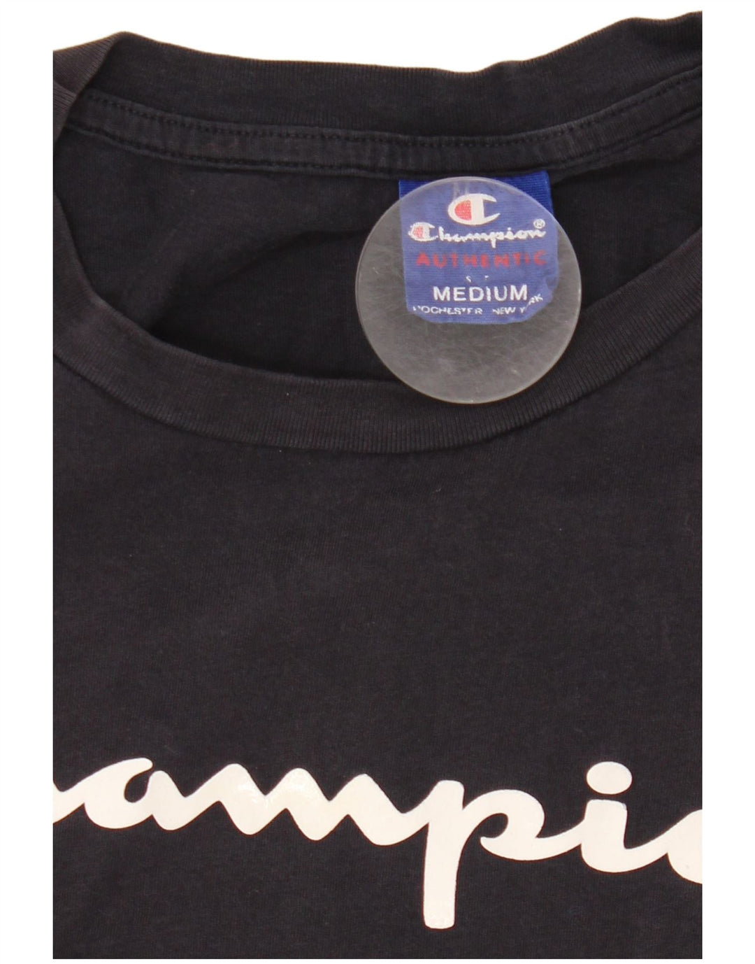Champion Mens Graphic T-Shirt Top Medium Navy Blue Cotton
