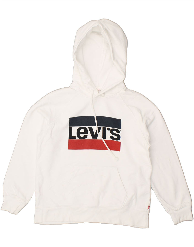 LEVI'S Womens Graphic Hoodie Jumper UK 6 XS White Cotton | Vintage Levi's | Thrift | Second-Hand Levi's | Used Clothing | Messina Hembry 