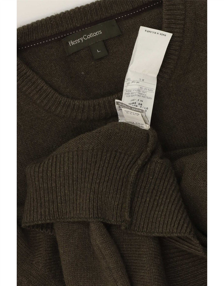 Henry Cottons Mens Crew Neck Jumper Sweater Large Khaki Virgin Wool
