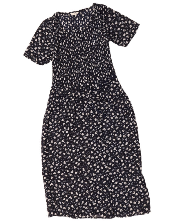 Vintage Womens Tea Dress UK 10 Small Navy Blue Floral