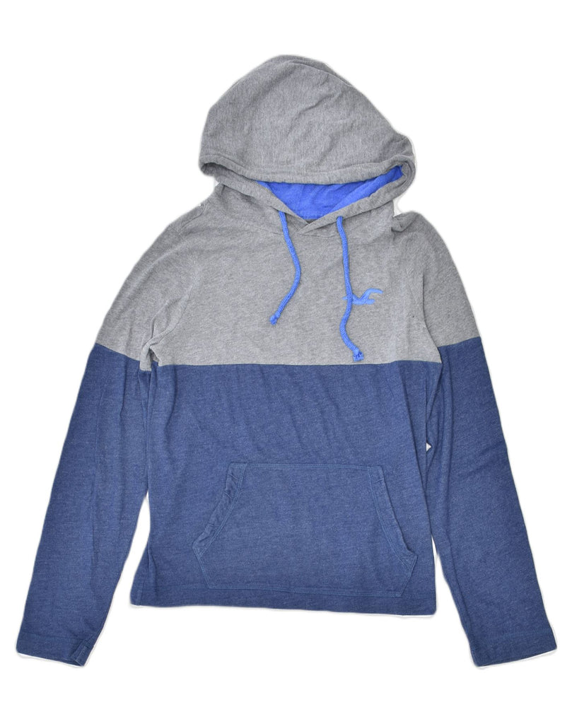 HOLLISTER Mens Hoodie Jumper Small Blue Colourblock Cotton | Vintage | Thrift | Second-Hand | Used Clothing | Messina Hembry 