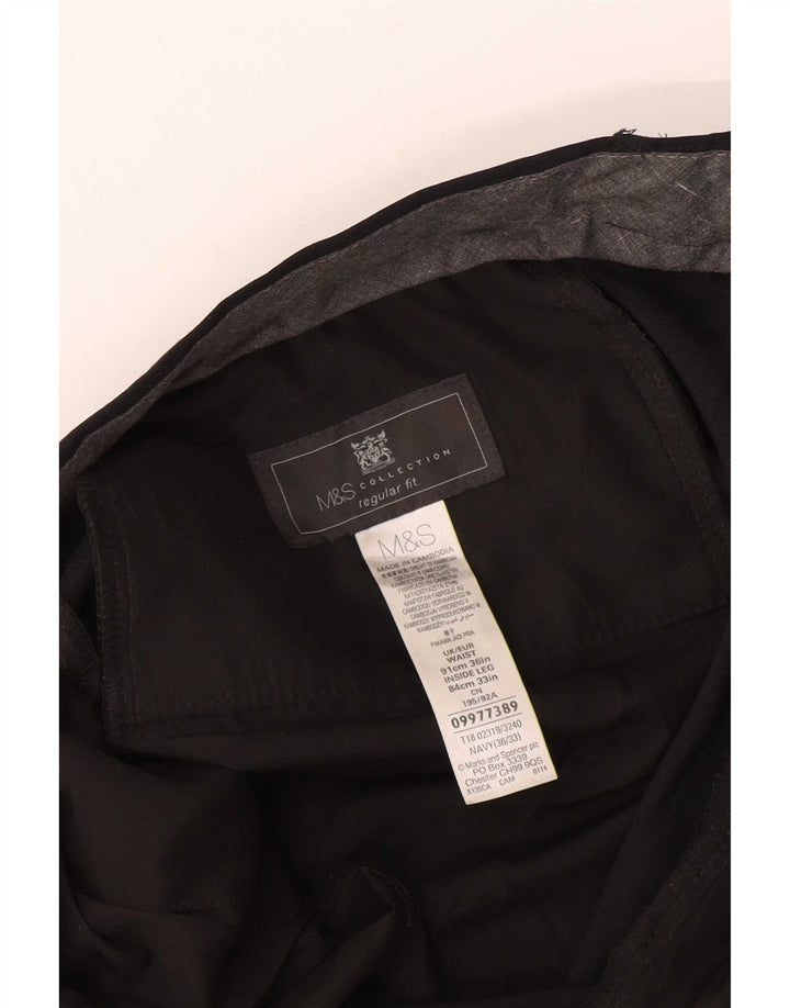 Marks & Spencer Mens Regular Fit Suit Trousers W36 L33 Navy Blue Polyester