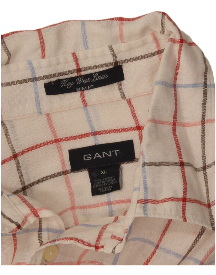 Gant Mens Slim Fit Shirt XL White Check Linen
