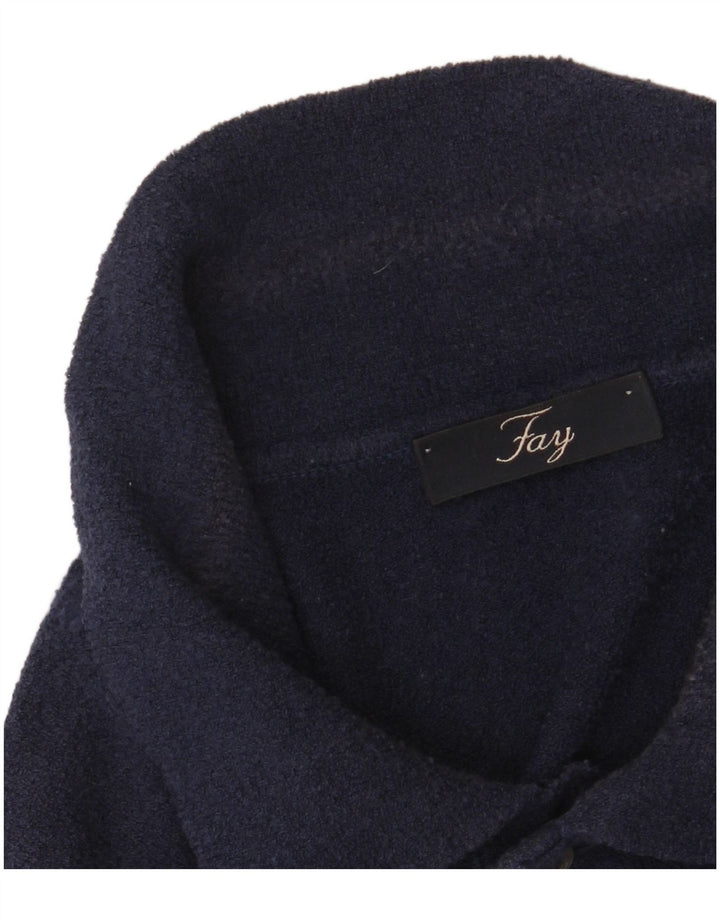Fay Mens Polo Shirt IT 48 Medium Navy Blue Colourblock